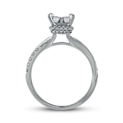 1.0 CT. T.W. Quad Princess-Cut Natural Diamond Hidden Halo Twist Shank Engagement Ring in Solid 10K White Gold (I/I2)