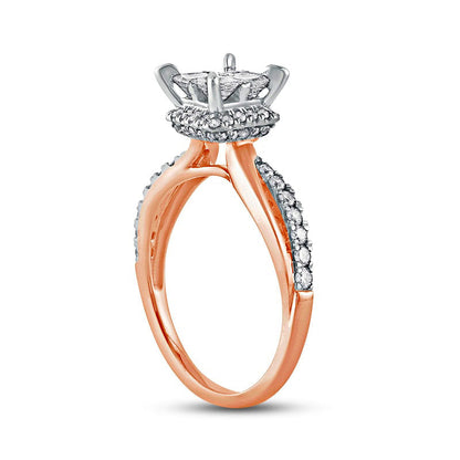 1.0 CT. T.W. Quad Princess-Cut Natural Diamond Hidden Halo Twist Shank Engagement Ring in Solid 10K Rose Gold (I/I2)