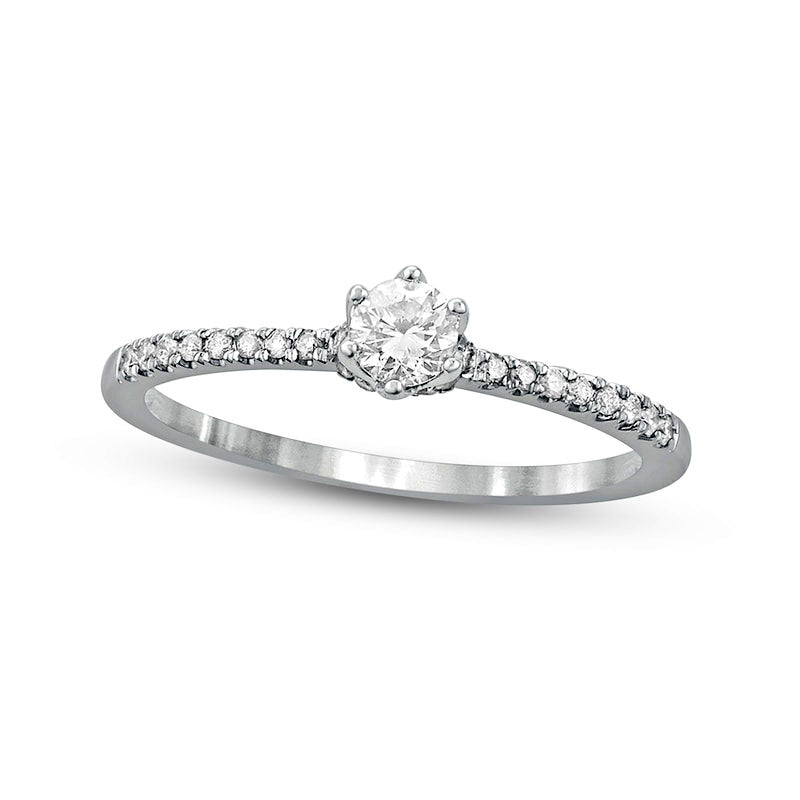 0.33 CT. T.W. Natural Diamond Hidden Halo Engagement Ring in Solid 10K White Gold (I/I2)