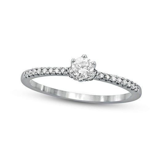 0.33 CT. T.W. Natural Diamond Hidden Halo Engagement Ring in Solid 10K White Gold (I/I2)
