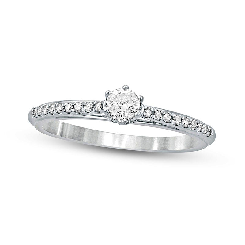 0.33 CT. T.W. Natural Diamond Hidden Halo Cathedral Engagement Ring in Solid 10K White Gold (I/I2)