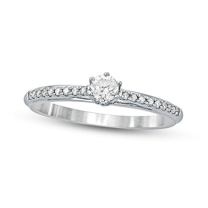 0.33 CT. T.W. Natural Diamond Hidden Halo Cathedral Engagement Ring in Solid 10K White Gold (I/I2)