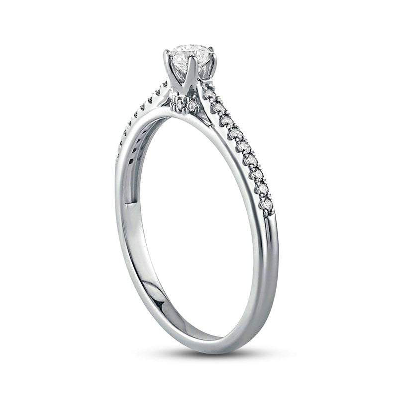 0.33 CT. T.W. Natural Diamond Hidden Halo Cathedral Engagement Ring in Solid 10K White Gold (I/I2)