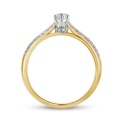 0.33 CT. T.W. Natural Diamond Hidden Halo Cathedral Engagement Ring in Solid 10K Yellow Gold (I/I2)