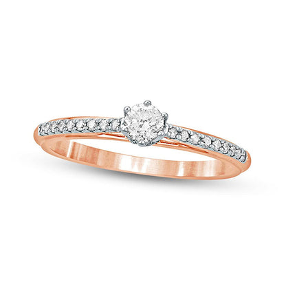 0.33 CT. T.W. Natural Diamond Hidden Halo Cathedral Engagement Ring in Solid 10K Rose Gold (I/I2)