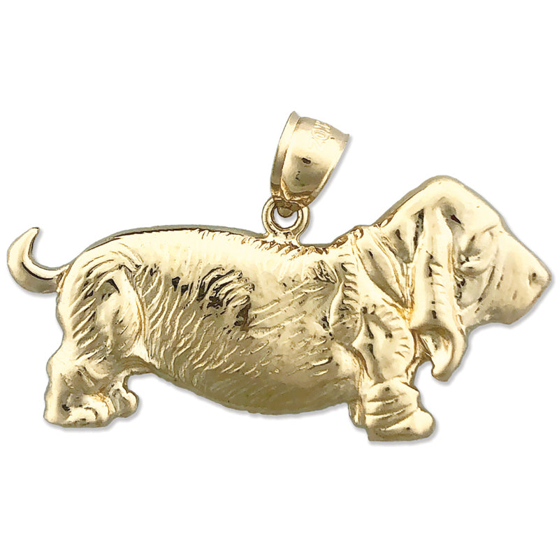 14K Gold 40MM Basset Hound Pendant
