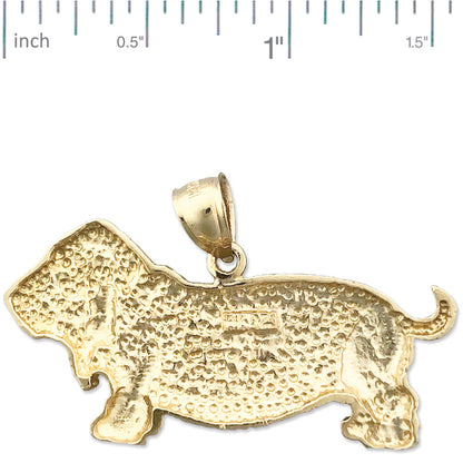 14K Gold 40MM Basset Hound Pendant