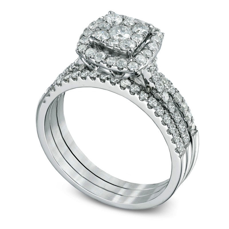Previously Owned - 1.0 CT. T.W. Composite Natural Diamond Frame Bridal Engagement Ring Set in Solid 10K White Gold