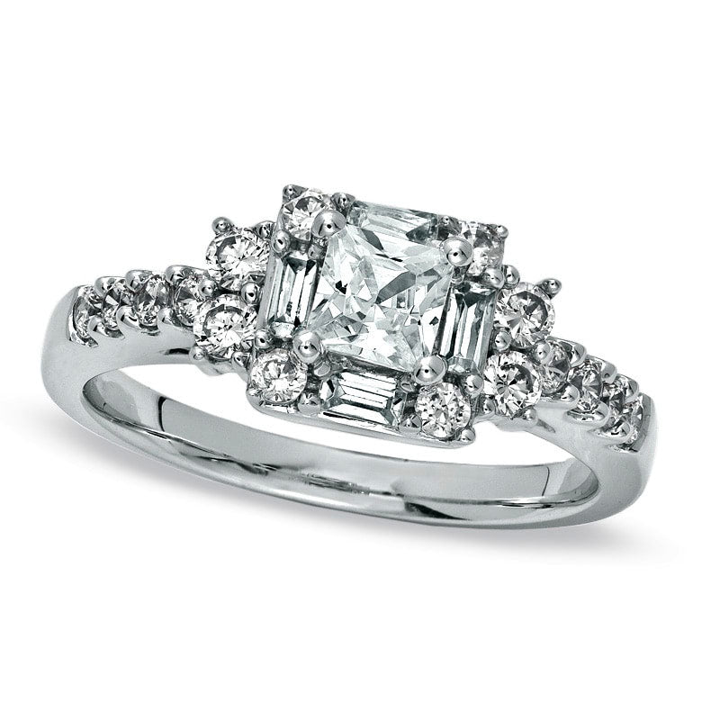 Previously Owned - 1.0 CT. T.W. Princess-Cut Natural Diamond Art Deco-Inspired Engagement Ring in Solid 14K White Gold