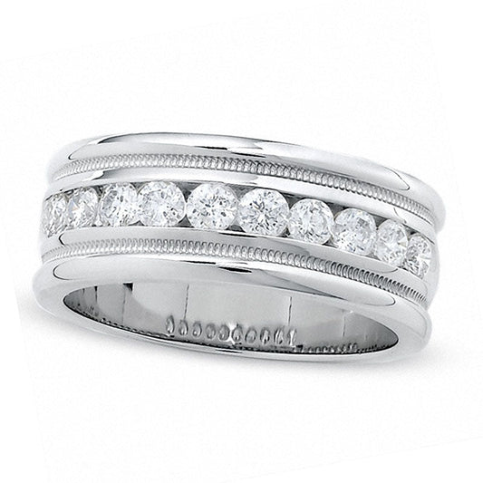 Previously Owned - Men's 1.0 CT. T.W. Natural Diamond Milgrain Band in Solid 14K White Gold