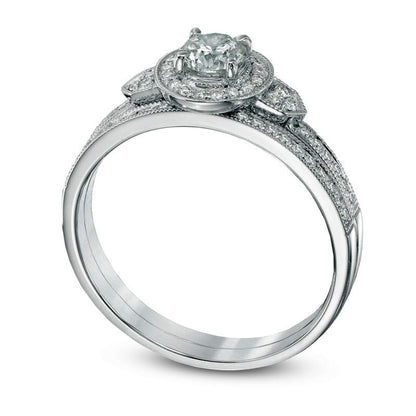 Previously Owned - 0.63 CT. T.W. Natural Diamond Bridal Engagement Ring Set in Solid 10K White Gold