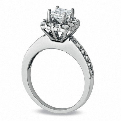 Previously Owned - 0.63 CT. T.W. Princess-Cut Natural Diamond Frame Antique Vintage-Style Engagement Ring in Solid 14K White Gold