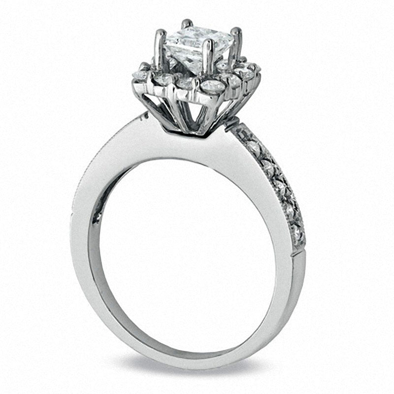 Previously Owned - 0.63 CT. T.W. Princess-Cut Natural Diamond Frame Antique Vintage-Style Engagement Ring in Solid 14K White Gold