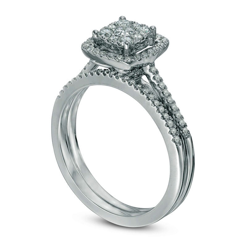 Previously Owned - 0.50 CT. T.W. Composite Natural Diamond Frame Bridal Engagement Ring Set in Solid 10K White Gold