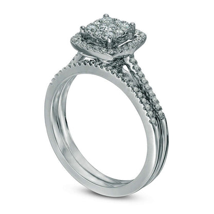 Previously Owned - 0.50 CT. T.W. Composite Natural Diamond Frame Bridal Engagement Ring Set in Solid 10K White Gold