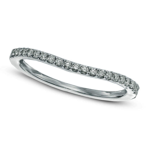 Previously Owned - 0.13 CT. T.W. Natural Diamond Contour Wedding Band in Solid 14K White Gold