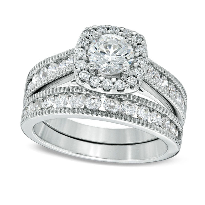 Previously Owned - Celebration Grand« 1.5 CT. T.W. Natural Diamond Frame Bridal Engagement Ring Set in Solid 14K White Gold (H-I/I1)