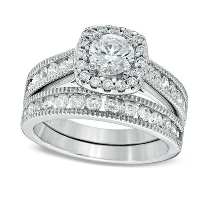 Previously Owned - Celebration Grand« 1.5 CT. T.W. Natural Diamond Frame Bridal Engagement Ring Set in Solid 14K White Gold (H-I/I1)