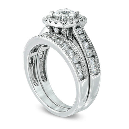 Previously Owned - Celebration Grand« 1.5 CT. T.W. Natural Diamond Frame Bridal Engagement Ring Set in Solid 14K White Gold (H-I/I1)