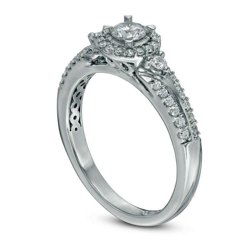 Previously Owned - 0.50 CT. T.W. Natural Diamond Frame Engagement Ring in Solid 10K White Gold