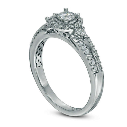 Previously Owned - 0.50 CT. T.W. Natural Diamond Frame Engagement Ring in Solid 10K White Gold