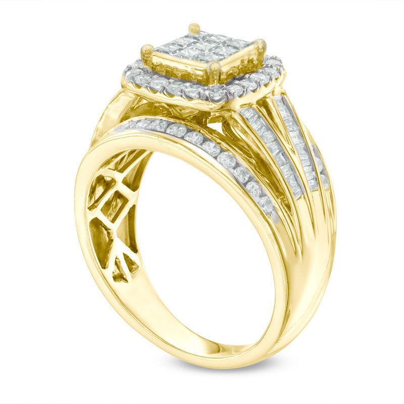 Previously Owned - 1.0 CT. T.W. Princess-Cut Composite Natural Diamond Frame Engagement Ring in Solid 10K Yellow Gold