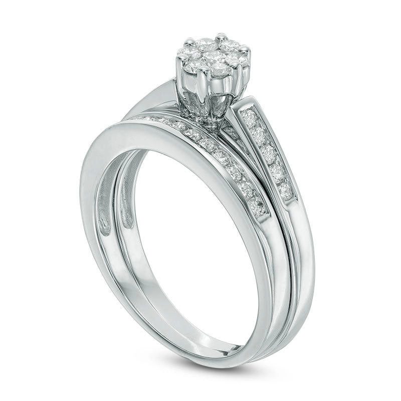 Previously Owned - 0.50 CT. T.W. Natural Diamond Flower Bridal Engagement Ring Set in Solid 10K White Gold