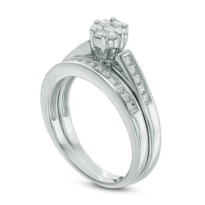 Previously Owned - 0.50 CT. T.W. Natural Diamond Flower Bridal Engagement Ring Set in Solid 10K White Gold