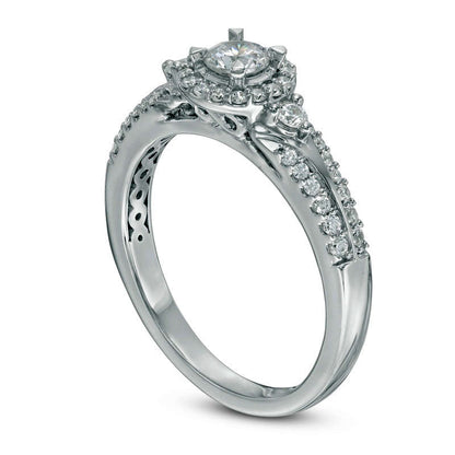 Previously Owned - 0.50 CT. T.W. Natural Diamond Frame Engagement Ring in Solid 10K White Gold