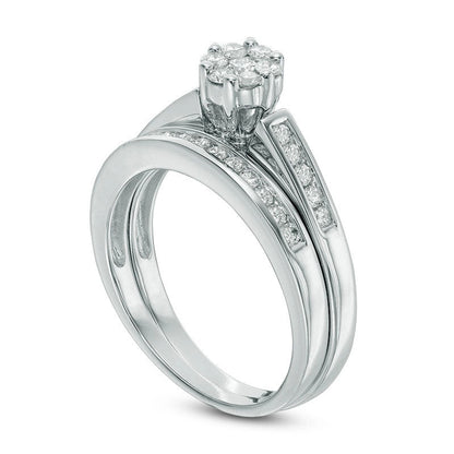 Previously Owned - 0.50 CT. T.W. Natural Diamond Flower Bridal Engagement Ring Set in Solid 10K White Gold