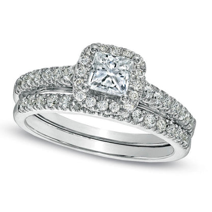 Previously Owned - Celebration Lux« 1.20 CT. T.W. Princess-Cut Natural Diamond Bridal Engagement Ring Set in Solid 14K White Gold (I/SI2)