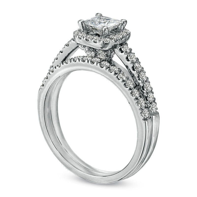 Previously Owned - Celebration Lux« 1.20 CT. T.W. Princess-Cut Natural Diamond Bridal Engagement Ring Set in Solid 14K White Gold (I/SI2)