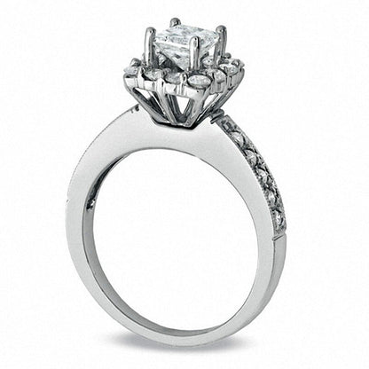 Previously Owned - 0.63 CT. T.W. Princess-Cut Natural Diamond Frame Antique Vintage-Style Engagement Ring in Solid 14K White Gold