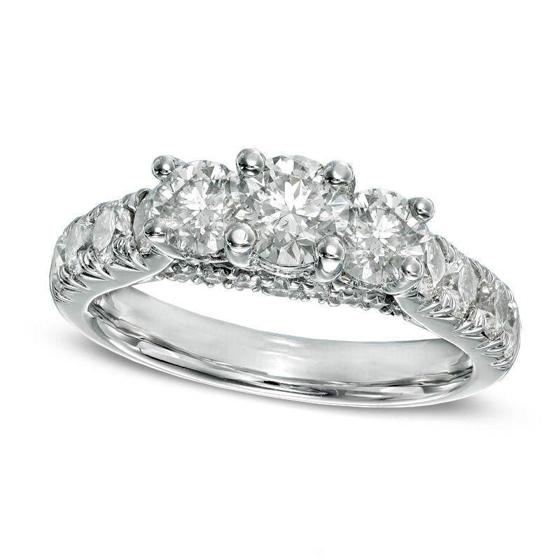 Previously Owned - Celebration Grand« 2.0 CT. T.W. Natural Diamond Three Stone Engagement Ring in Solid 14K White Gold (I-J/I1)