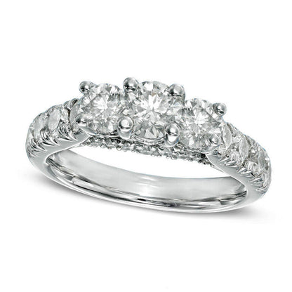 Previously Owned - Celebration Grand« 2.0 CT. T.W. Natural Diamond Three Stone Engagement Ring in Solid 14K White Gold (I-J/I1)