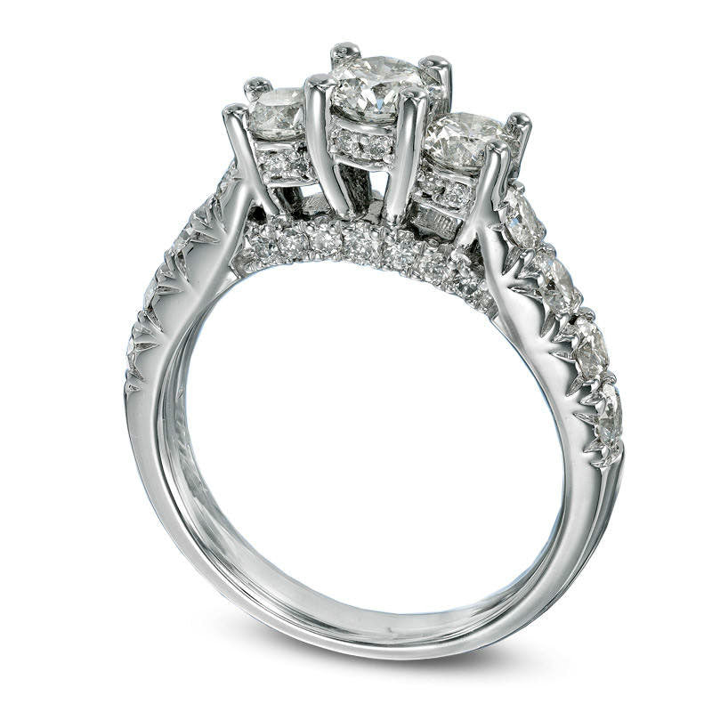 Previously Owned - Celebration Grand« 2.0 CT. T.W. Natural Diamond Three Stone Engagement Ring in Solid 14K White Gold (I-J/I1)