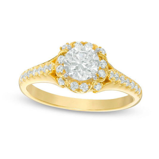 Previously Owned - 1.0 CT. T.W. Natural Diamond Flower Frame Engagement Ring in Solid 14K Gold