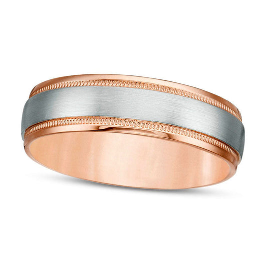 Previously Owned - Men's 6.0mm Multi-Finish center Stripe Milgrain Comfort-Fit Wedding Band in Solid 10K Two-Tone Gold