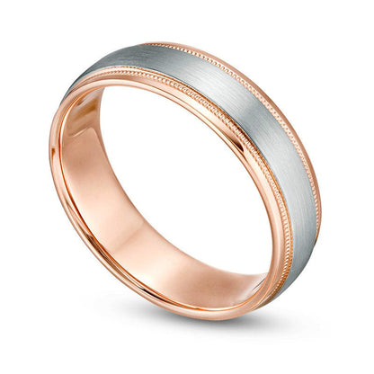 Previously Owned - Men's 6.0mm Multi-Finish center Stripe Milgrain Comfort-Fit Wedding Band in Solid 10K Two-Tone Gold