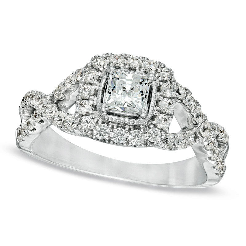 Previously Owned - Celebration Lux« 1.0 CT. T.W. Princess-Cut Natural Diamond Engagement Ring in Solid 14K White Gold (I/SI2)