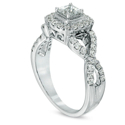 Previously Owned - Celebration Lux« 1.0 CT. T.W. Princess-Cut Natural Diamond Engagement Ring in Solid 14K White Gold (I/SI2)