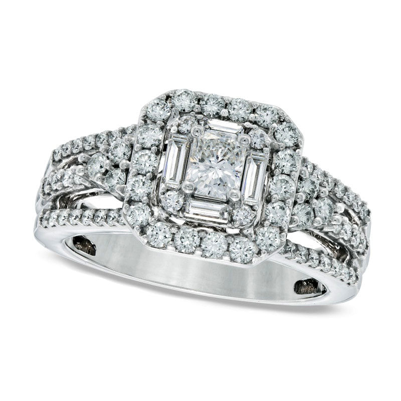 Previously Owned - Celebration Lux« 1.20 CT. T.W. Radiant-Cut Natural Diamond Frame Engagement Ring in Solid 14K White Gold (I/SI2)