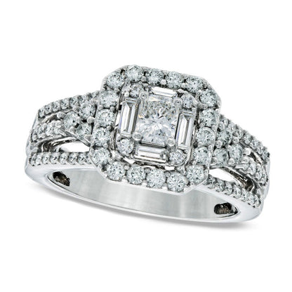 Previously Owned - Celebration Lux« 1.20 CT. T.W. Radiant-Cut Natural Diamond Frame Engagement Ring in Solid 14K White Gold (I/SI2)