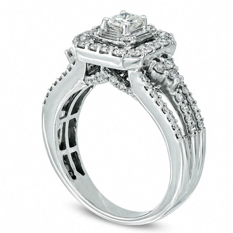 Previously Owned - Celebration Lux« 1.20 CT. T.W. Radiant-Cut Natural Diamond Frame Engagement Ring in Solid 14K White Gold (I/SI2)