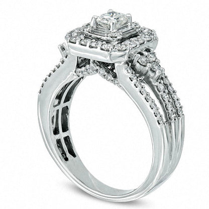 Previously Owned - Celebration Lux« 1.20 CT. T.W. Radiant-Cut Natural Diamond Frame Engagement Ring in Solid 14K White Gold (I/SI2)