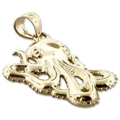 14K Gold 24MM Cephalopod Octopus Pendant