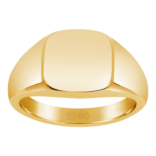 14k Yellow Gold 12x12mm Men's Satin Top Cushion Signet Ring