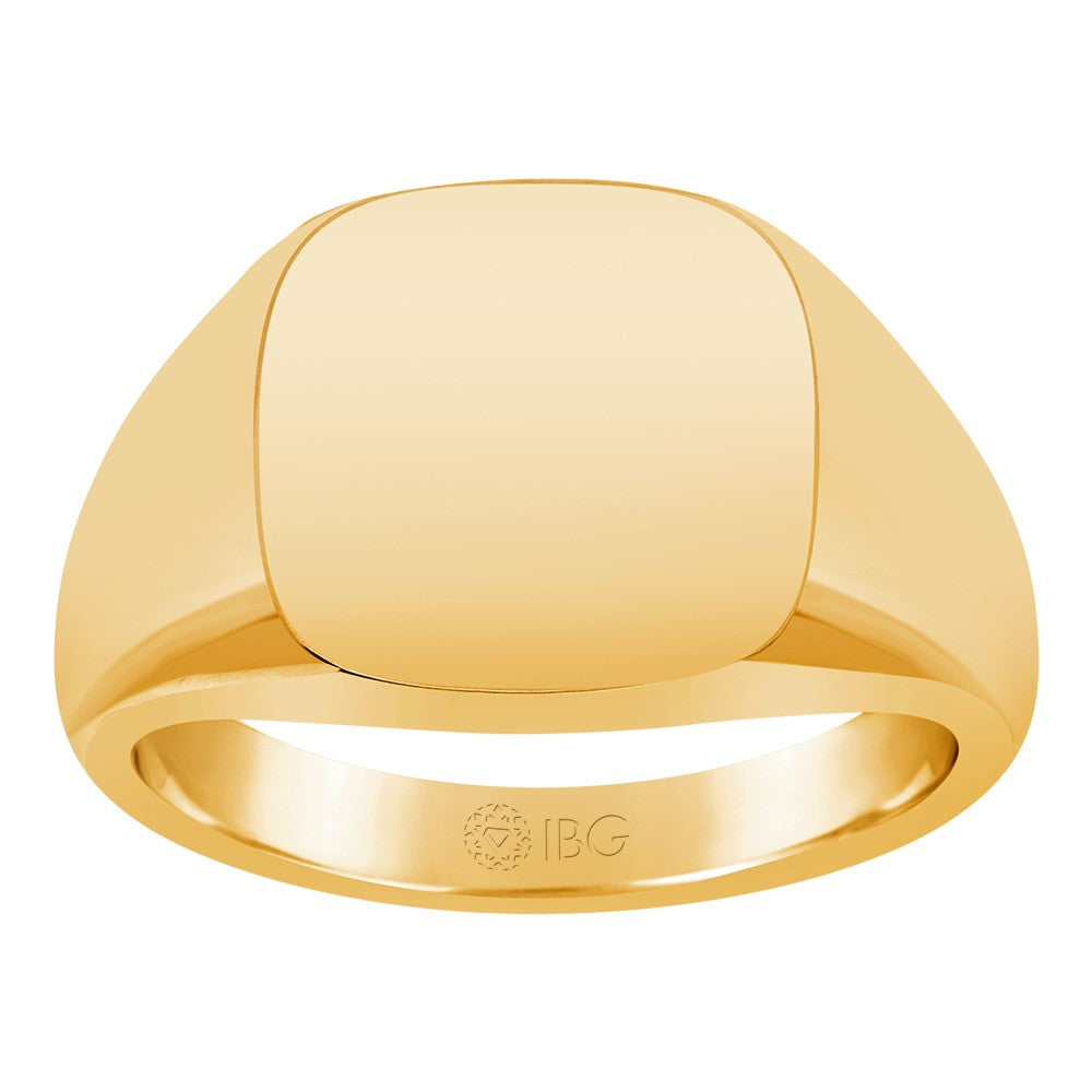 14k Yellow Gold 14x14mm Men's Cushion Signet Ring