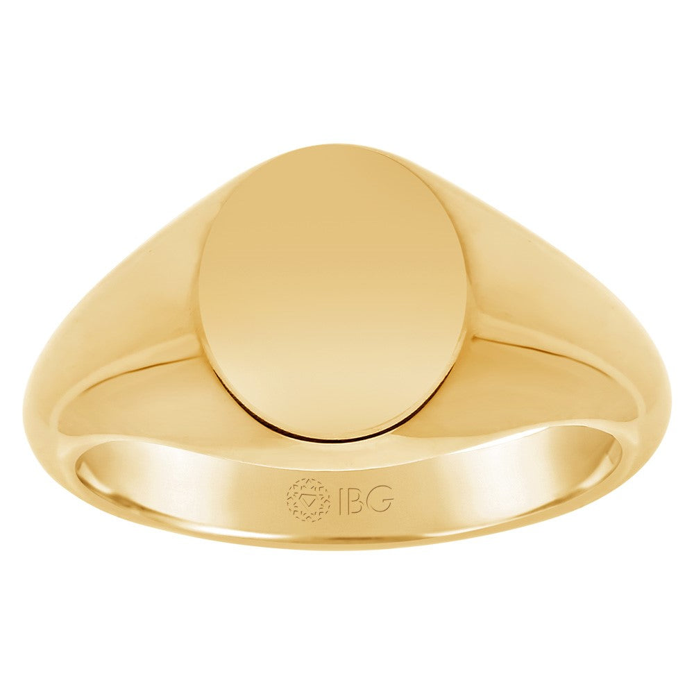 14k Yellow Gold 12x10mm Men's Round Signet Ring