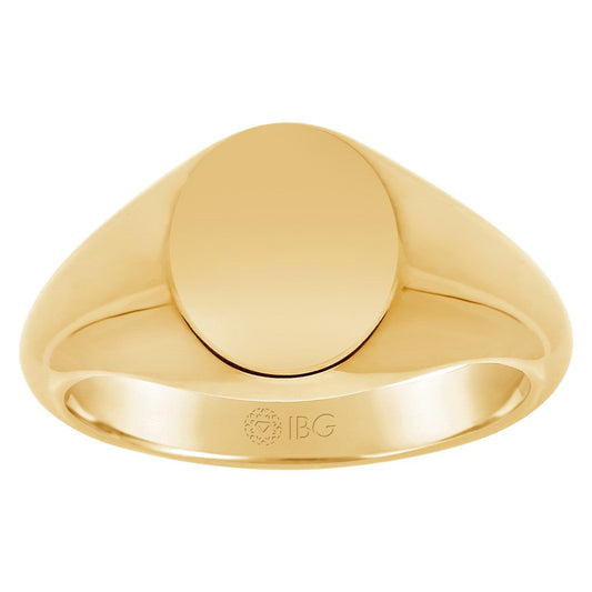 14k Yellow Gold 12x10mm Men's Round Signet Ring